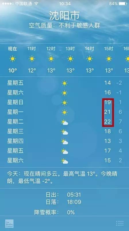 沈阳最新天气预报通知